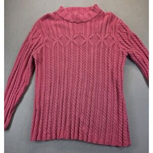 Alps Womens Sweater Large Mock Neck Cable Knit Pink Chunky Fisherman Ski Lodge
